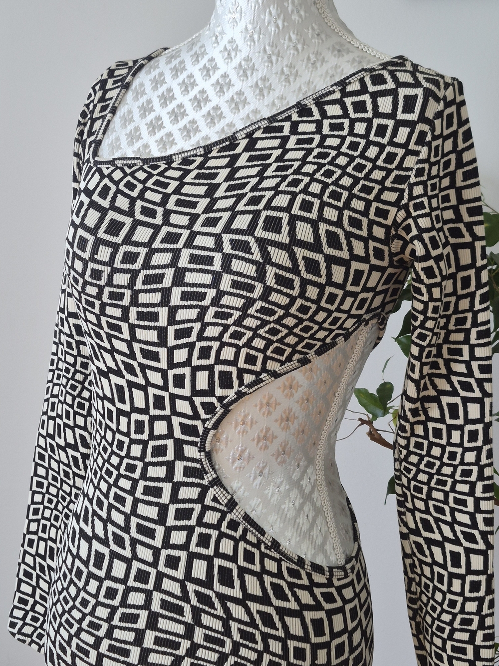 P Urban Outfitters Black & Cream Geometric Cutout Long Sleeve Top